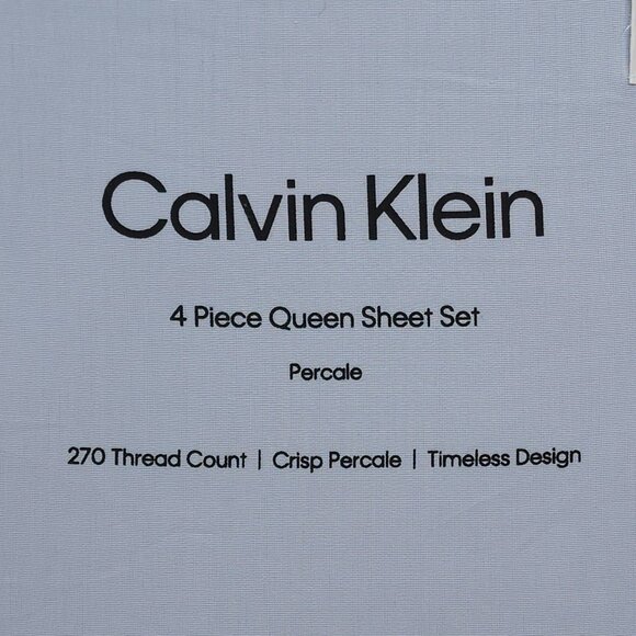 Calvin Klein 4 Piece Queen Sheet Set Crisp Cotton Percale 270 Thread Light Blue - Picture 9 of 10